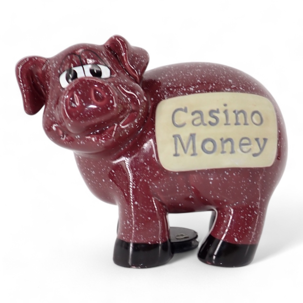 CASINO MONEY Red Pig Piggy Bank 6" tall Classic Good Luck Mint Condition Gift